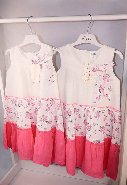 Girls pink and white Layered Floral Dress